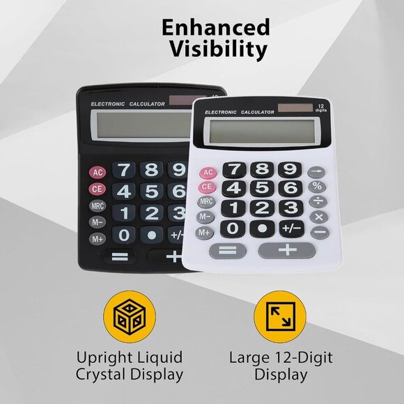Lily' Home Jumbo 12 Digit with Solar Power, Large LCD Display - Desktop Calculat - Picture 3 of 8